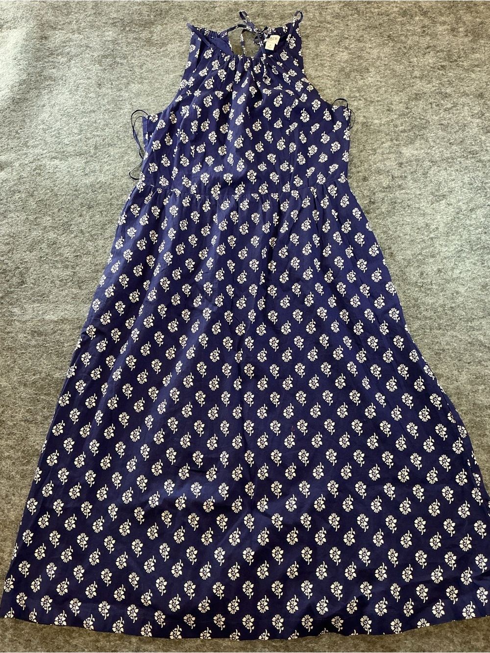 J. Crew Navy and White Floral Cotton High Neck Midi Sundress Size 2